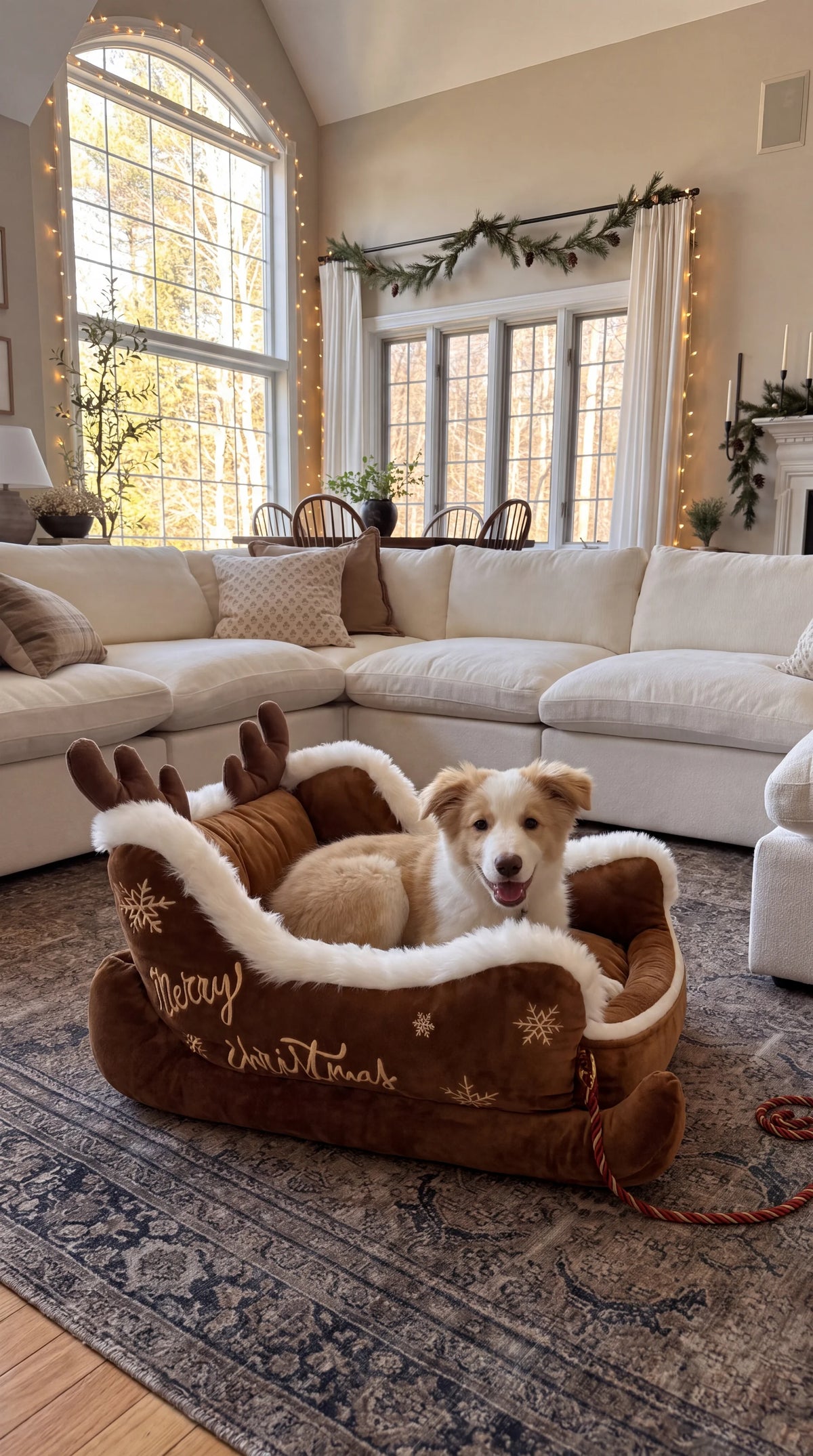 Festive pet sleigh bed