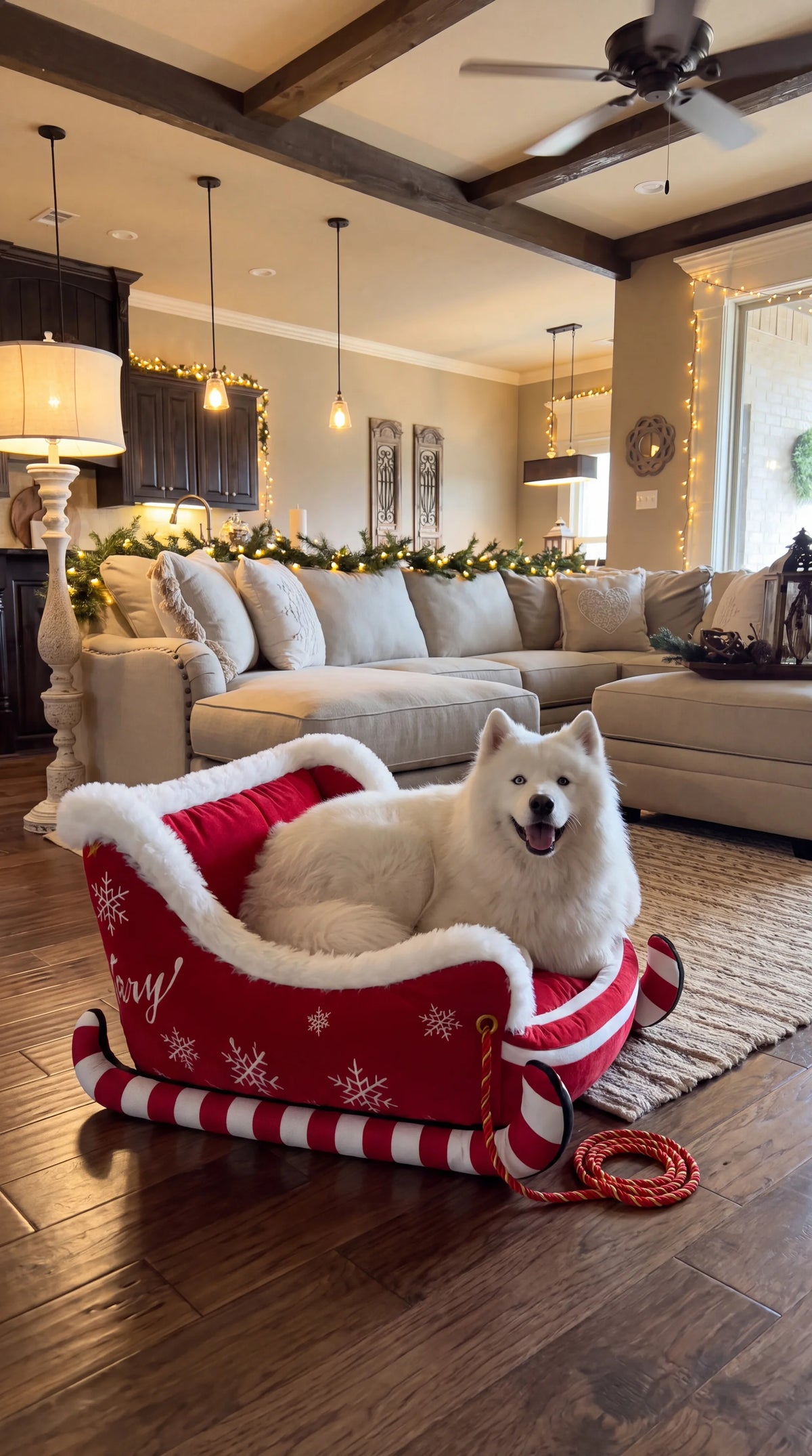 Christmas sleigh pet bed lifestyle